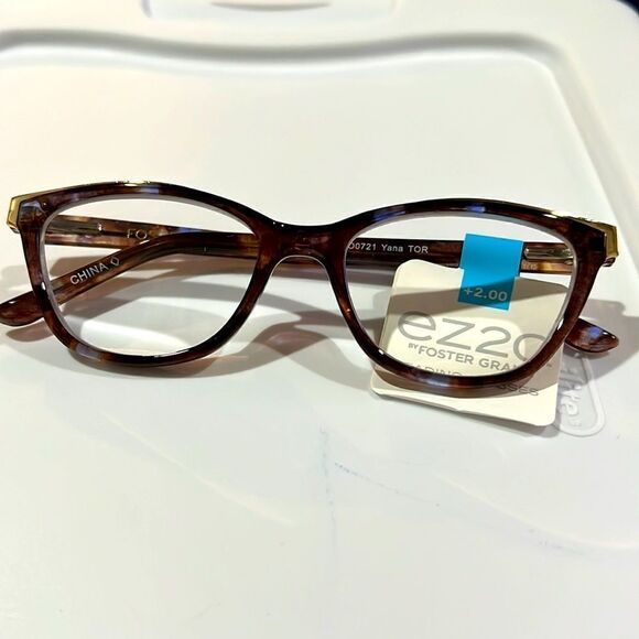 Foster Grant NWT EZ2C Readers Brown Gold trim. 2.00 mag. EG20 - Picture 1 of 4
